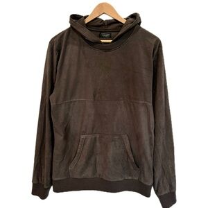 ZARA MAN Faux Suede Leather Pullover Hoodie Mens Size Large Dark Brown Kangaroo